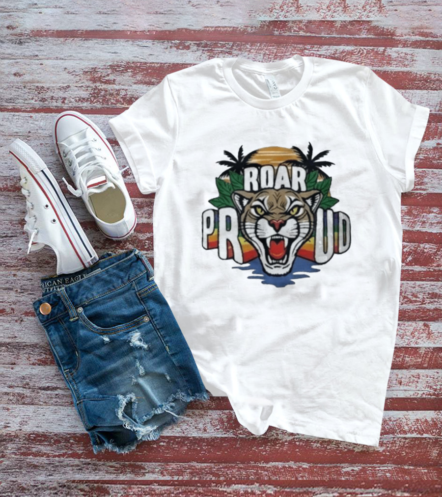 2026 Florida Panthers Roar Proud Pride Night Palm Trees Sunset T-Shirt