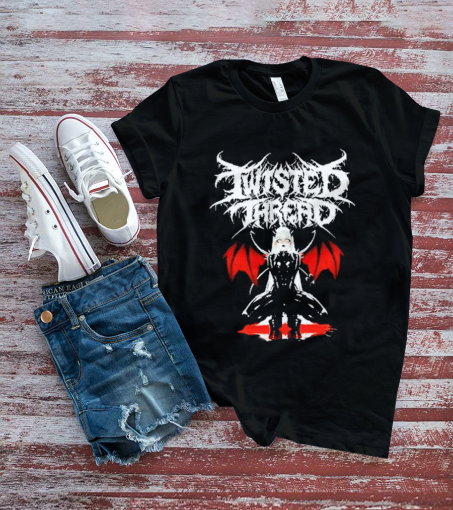 Twisted Thread Dark Angel Red Wings White T-Shirt