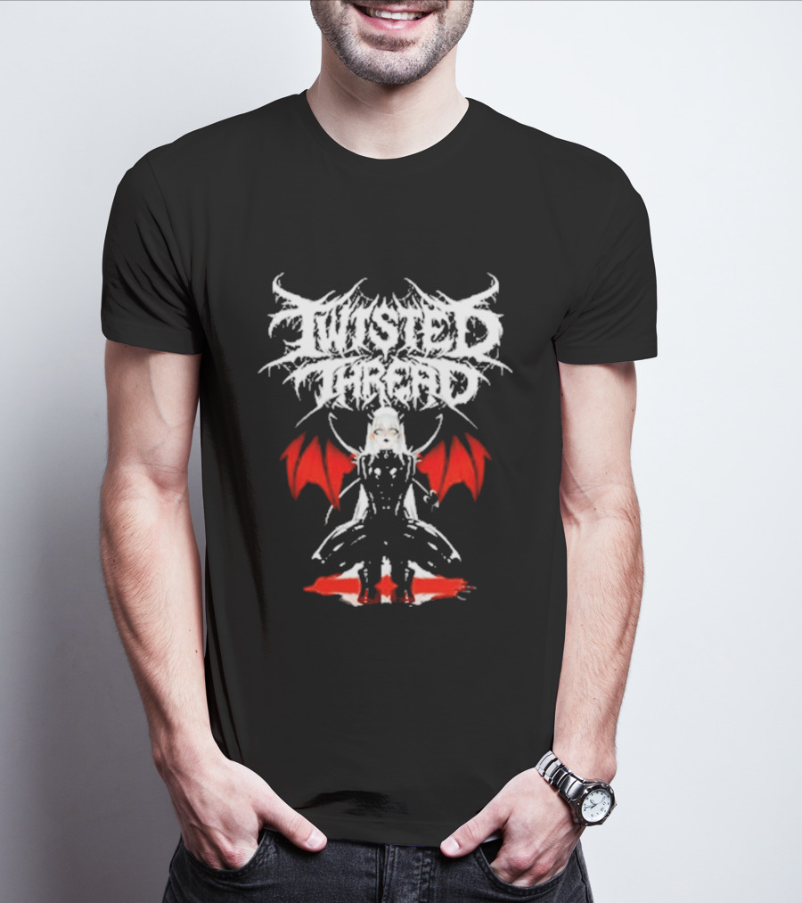 Twisted Thread Dark Angel Red Wings White T-Shirt