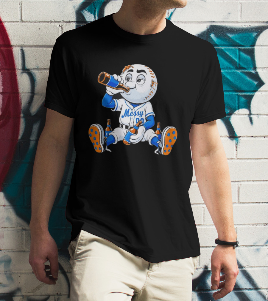 New York Mets Mr. Met Messy Drink Baseball T-Shirt