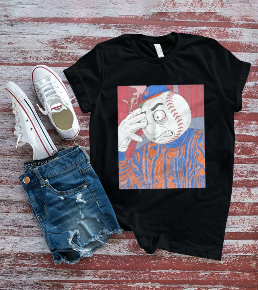 Mr. Met Stressed Smoking New York Mets Baseball Fan T-Shirt