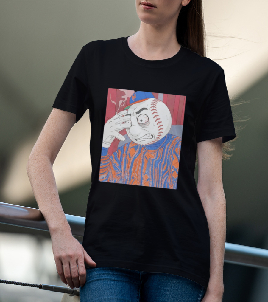 Mr. Met Stressed Smoking New York Mets Baseball Fan T-Shirt
