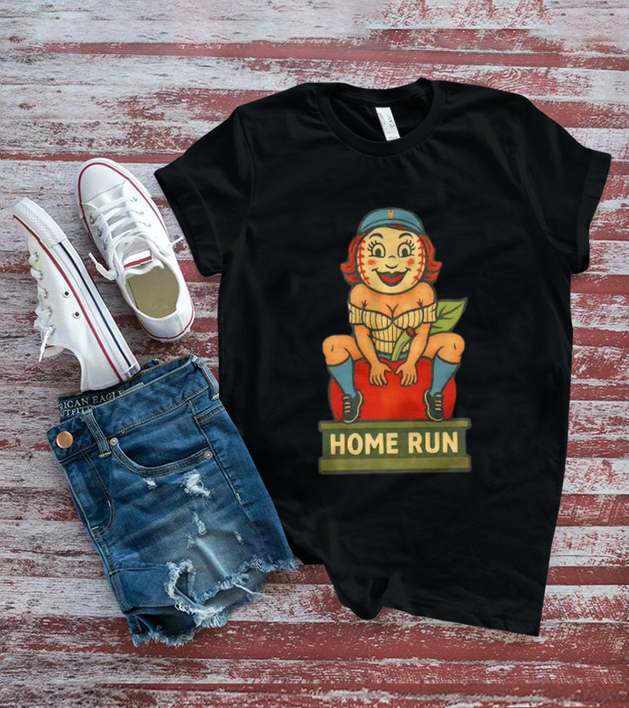 Mrs Met Home Run New York Mets Vintage Baseball Pin Up T-Shirt