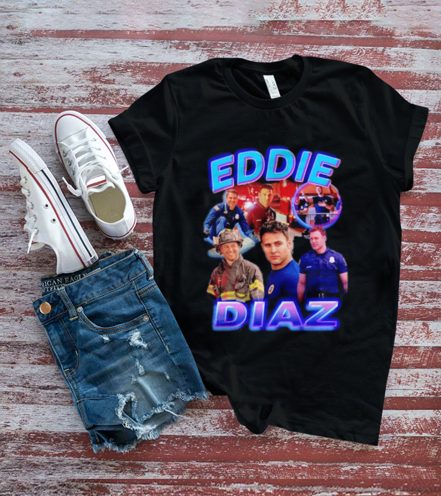 Eddie Diaz Firefighter Collage Action Scenes And Portraits T-Shirt