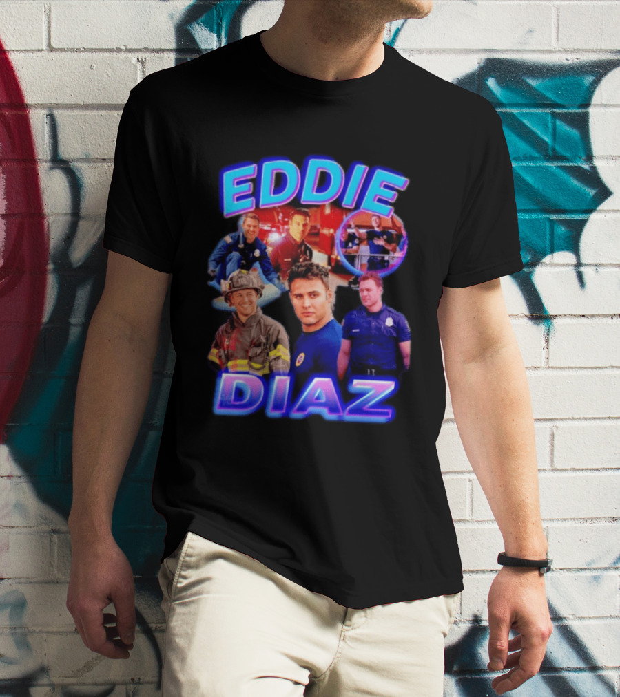 Eddie Diaz Firefighter Collage Action Scenes And Portraits T-Shirt