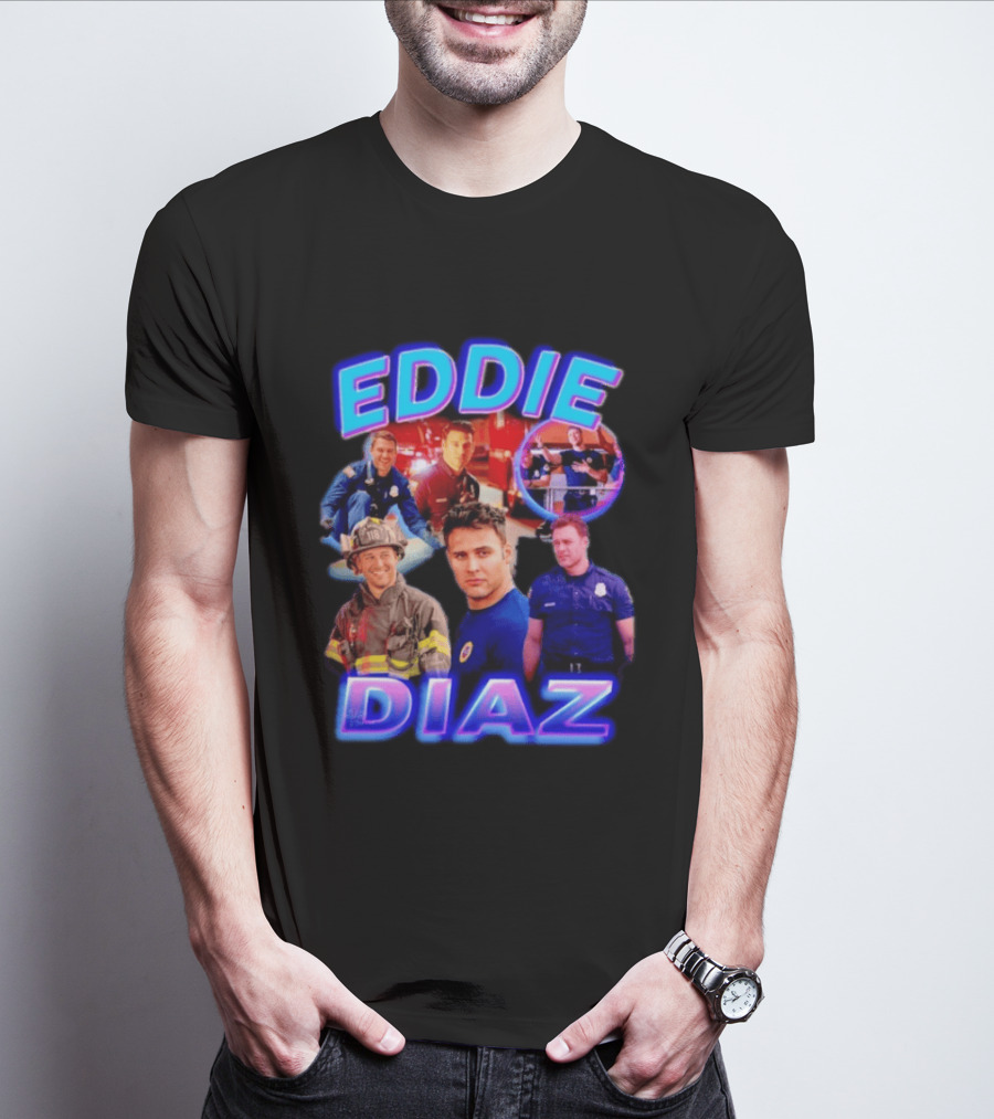 Eddie Diaz Firefighter Collage Action Scenes And Portraits T-Shirt