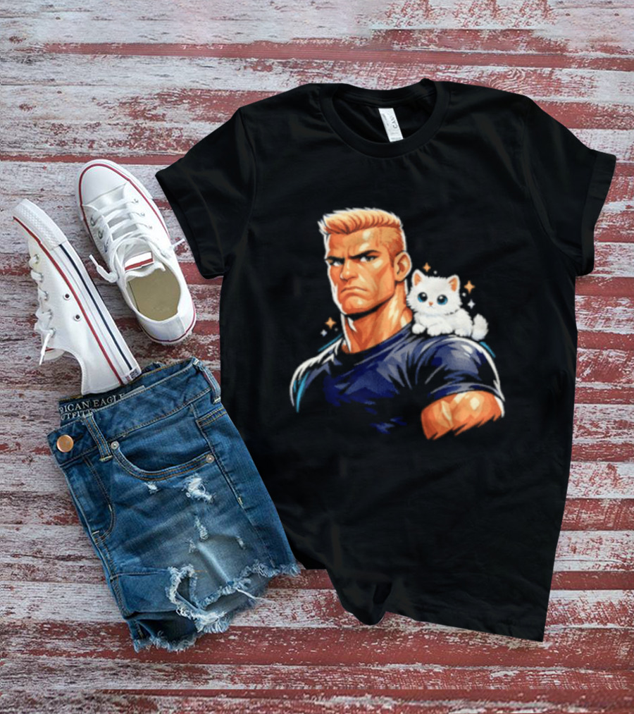 GigaChad With Tiny Cat Meme Buff Aesthetic T-Shirt