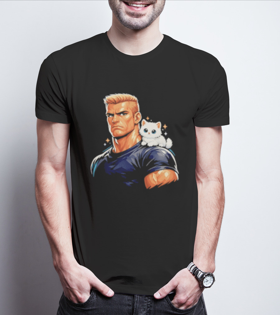 GigaChad With Tiny Cat Meme Buff Aesthetic T-Shirt