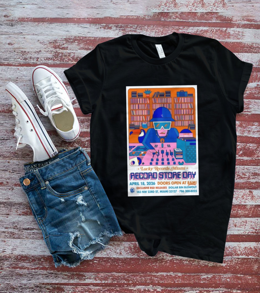 Lucky Records Miami Record Store Day April 18 2026 Exclusive RSD Releases Dollar Bin Blowout T-Shirt