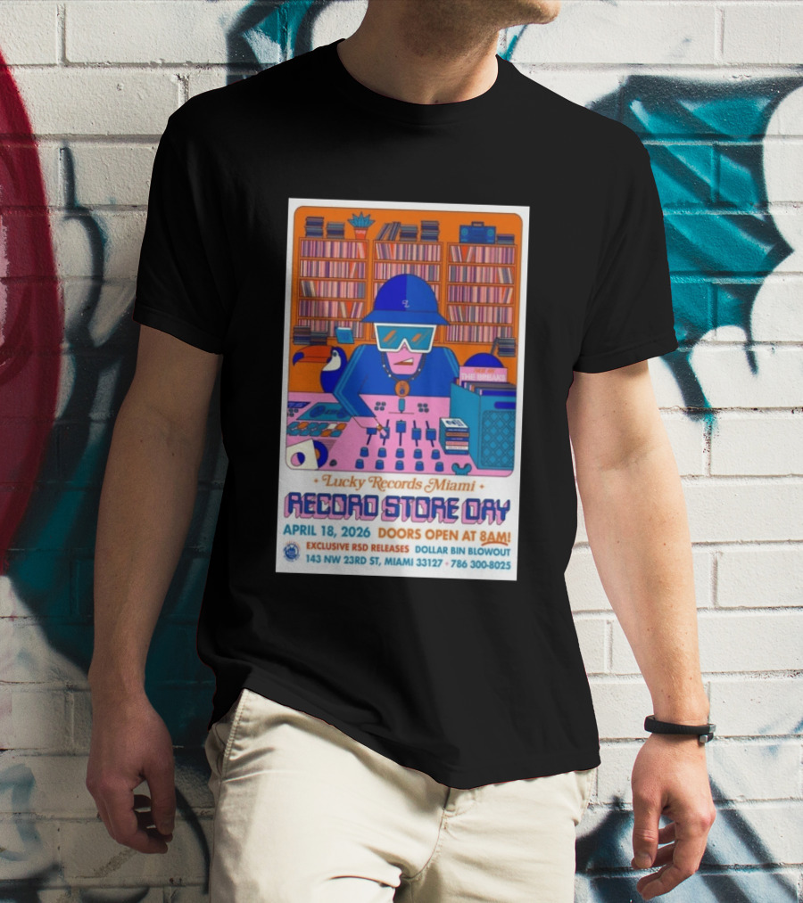 Lucky Records Miami Record Store Day April 18 2026 Exclusive RSD Releases Dollar Bin Blowout T-Shirt