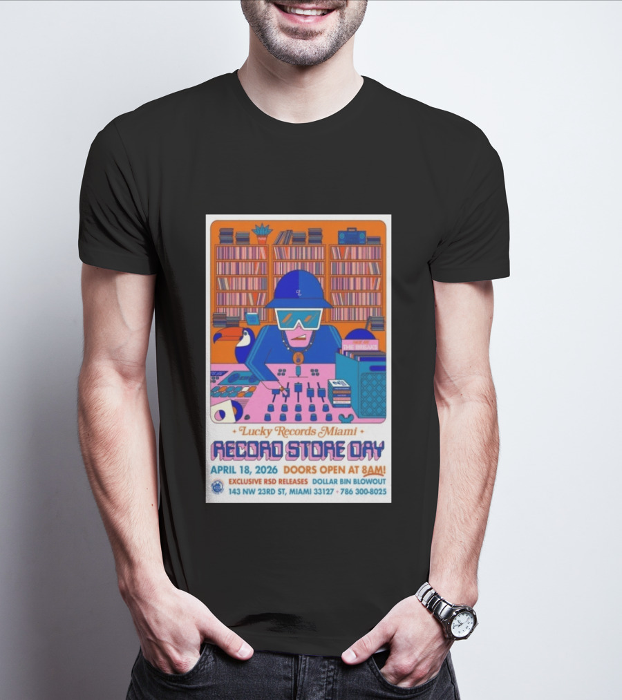 Lucky Records Miami Record Store Day April 18 2026 Exclusive RSD Releases Dollar Bin Blowout T-Shirt