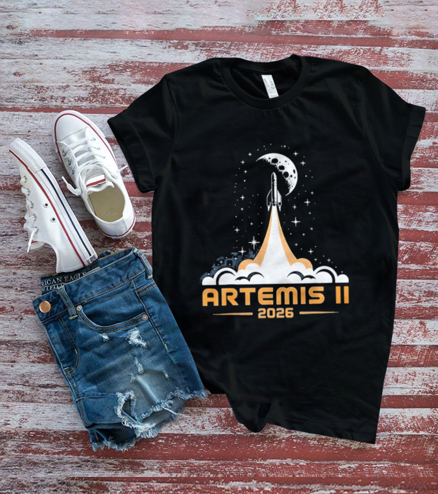 Artemis II 2026 Moon Rocket Launch With Stars And Moon T-Shirt