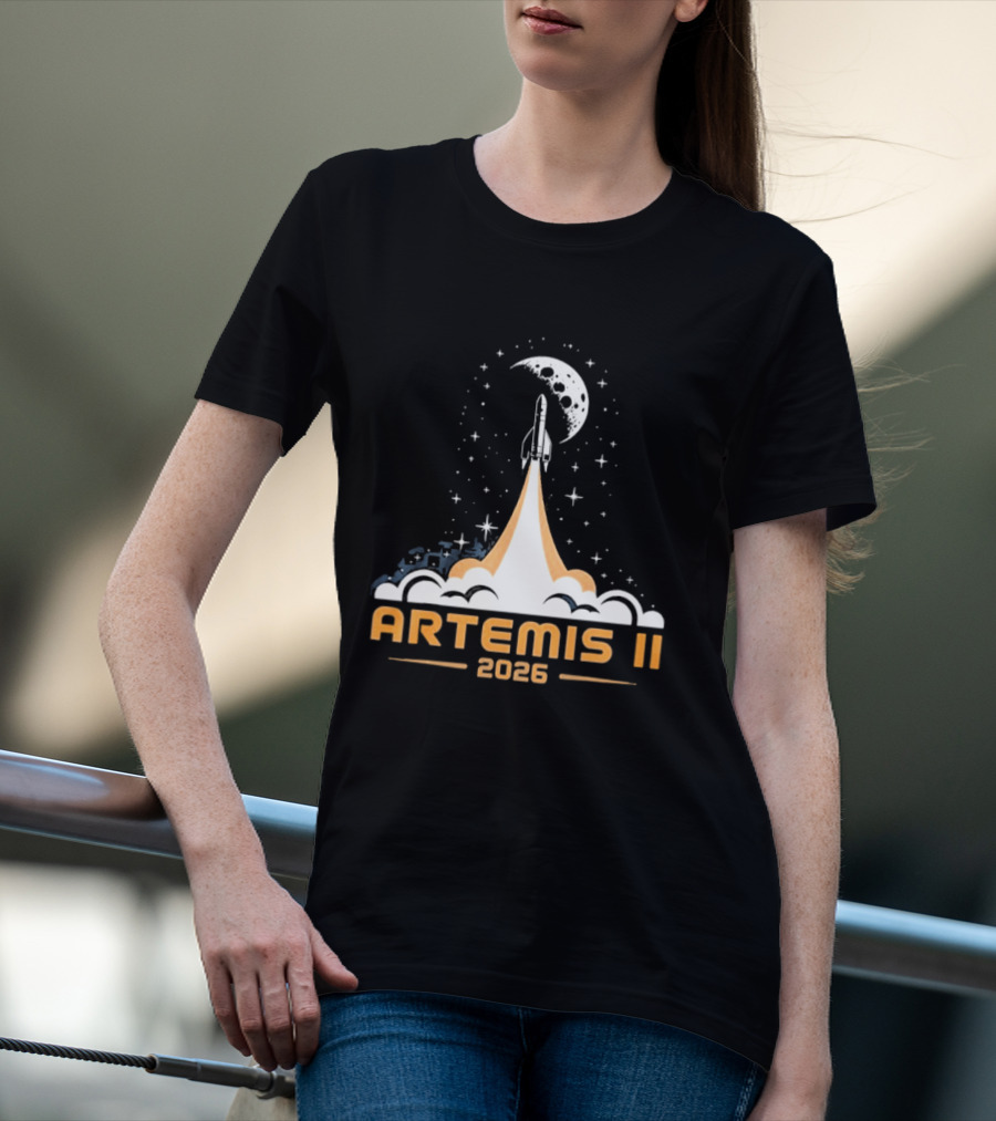 Artemis II 2026 Moon Rocket Launch With Stars And Moon T-Shirt