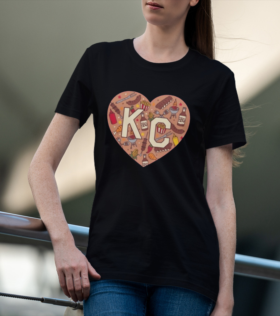 KC Heart BBQ With Grills Ribs And Sauce T-Shirt