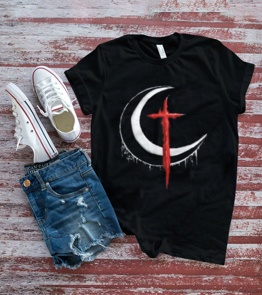 Doggie Deimos Blood Moon Dripping Red Crescent And Cross T-Shirt
