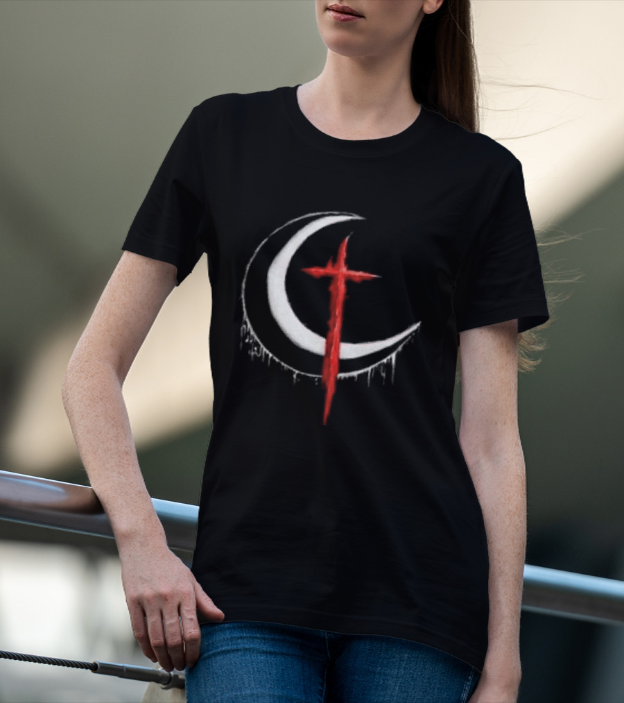 Doggie Deimos Blood Moon Dripping Red Crescent And Cross T-Shirt