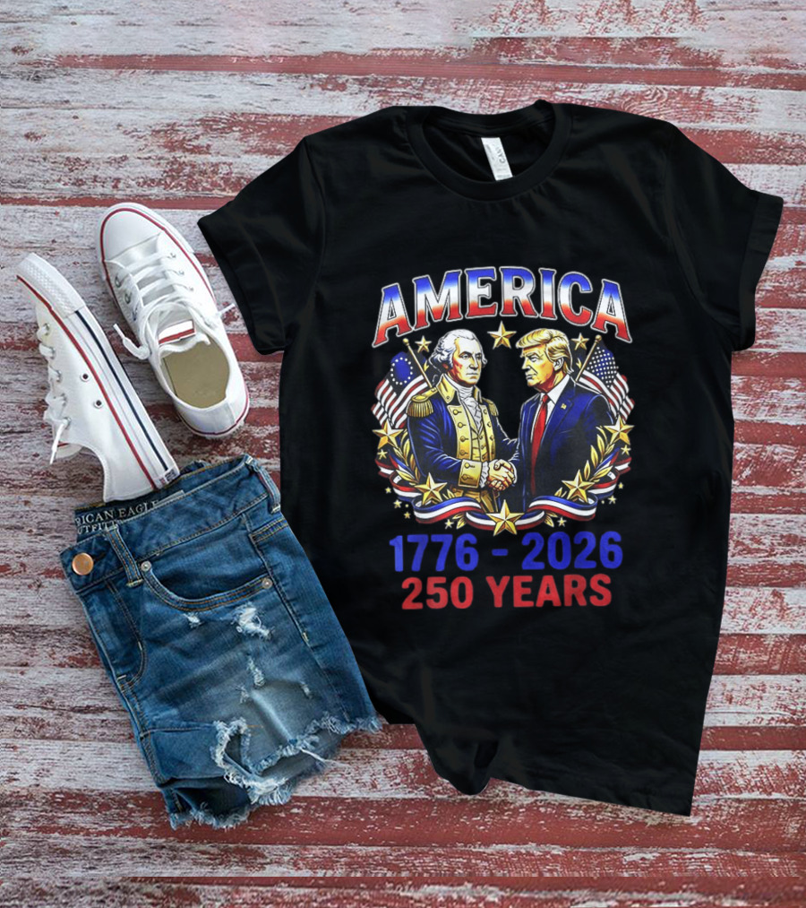 America 1776 2026 250 Years Washington Trump Fist Bump Flags T-Shirt