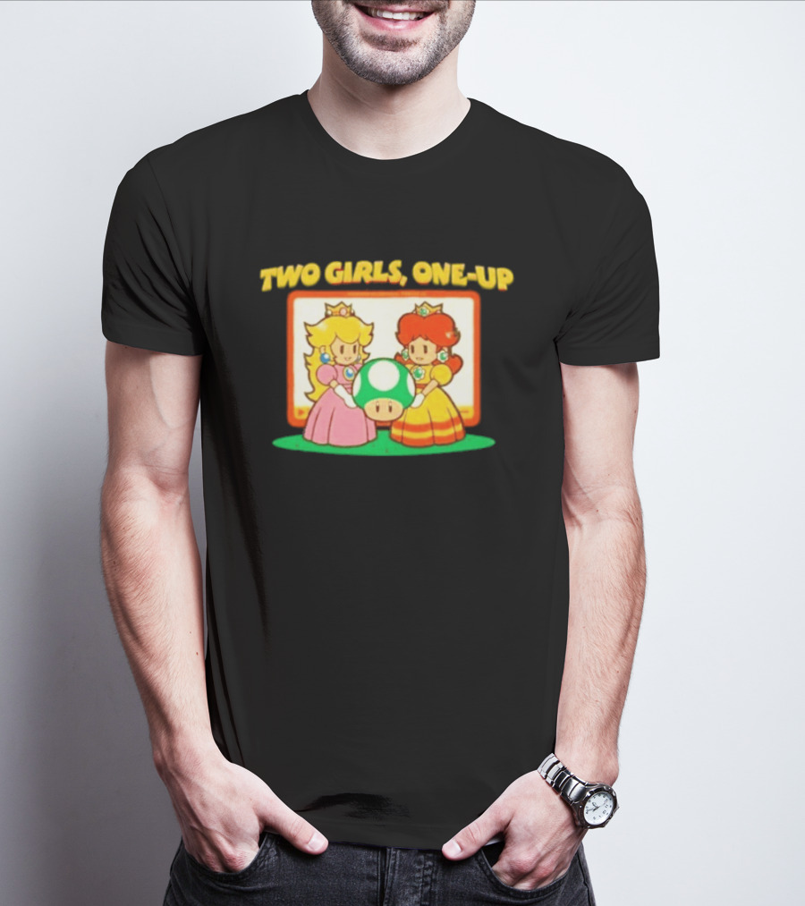 Two Girls One Up Mario Princess Peach Daisy 1 Up Mushroom T-Shirt