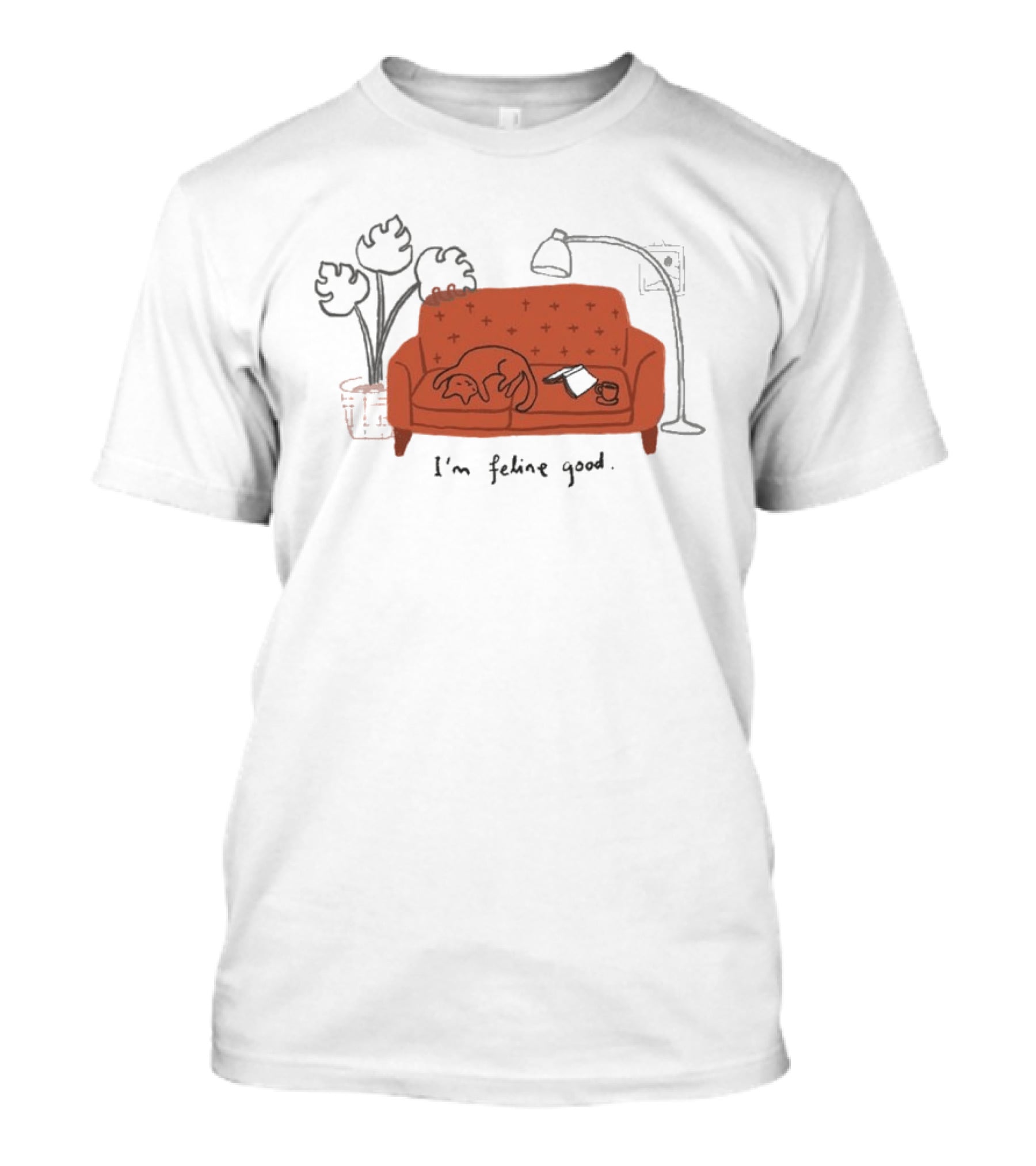 Wituka I'm Feline Good Cat On Couch With Coffee Cup And Lamp T-Shirt
