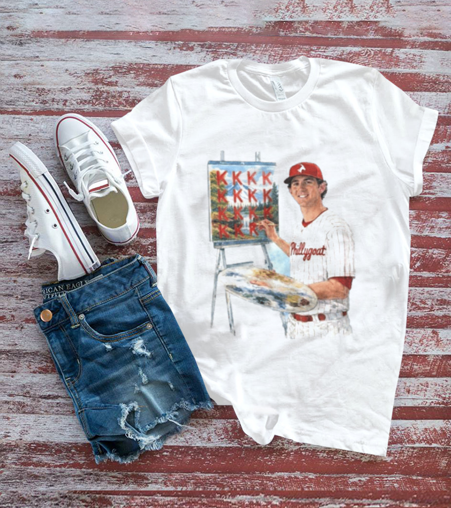 Andrew Painter Phillies Pitcher Painting Happy Little K's Phillygoat Baseball T-Shirt
