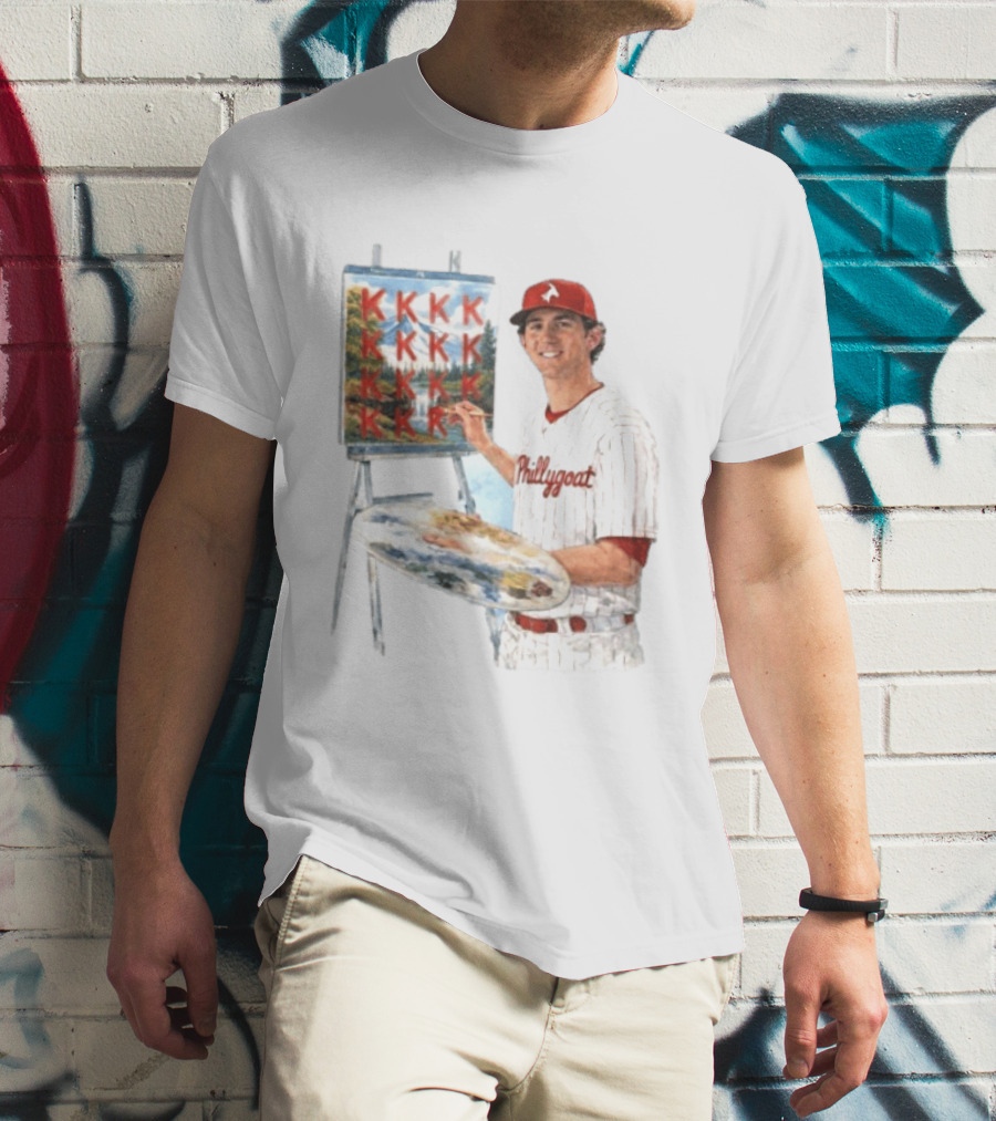 Andrew Painter Phillies Pitcher Painting Happy Little K's Phillygoat Baseball T-Shirt