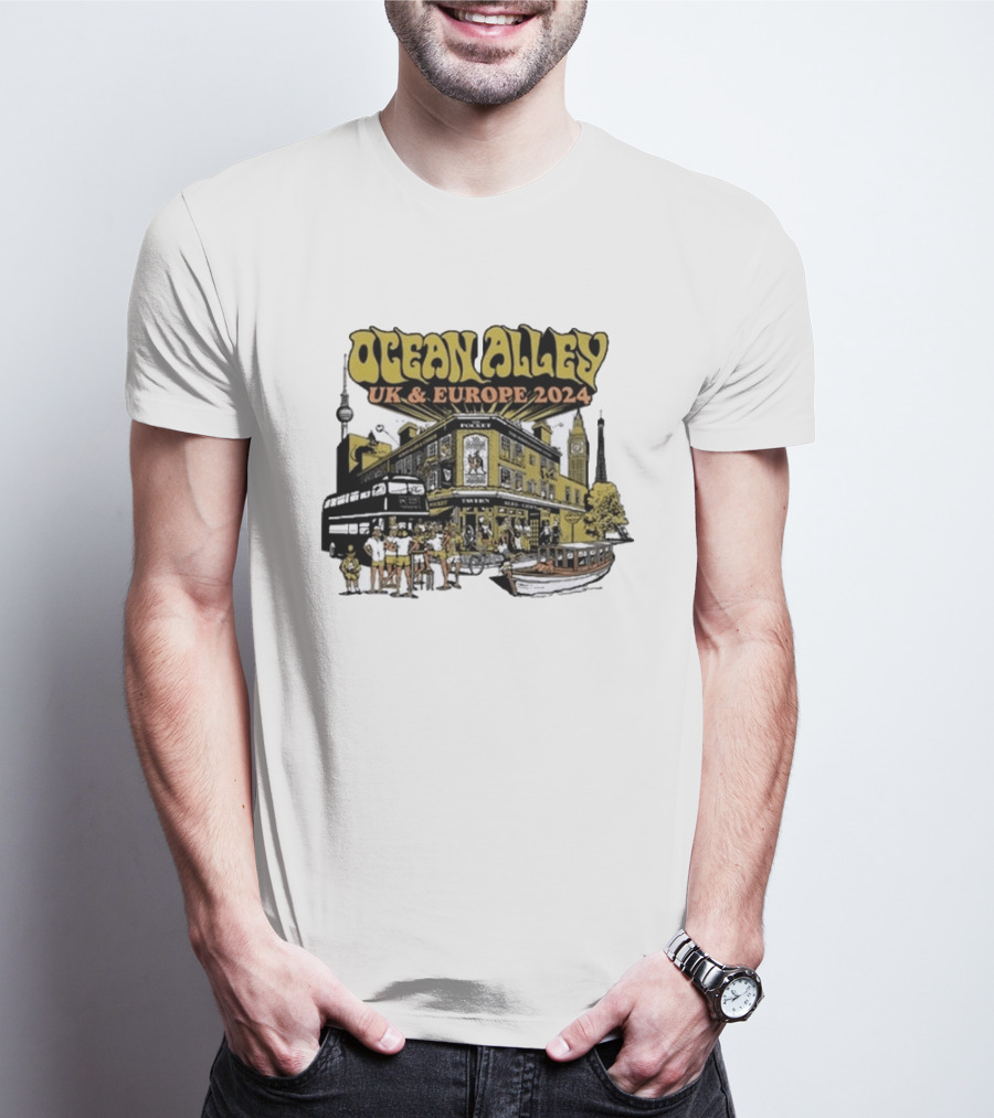 Ocean Alley UK And Europe 2024 Tour Pocket Tavern Scene With Landmarks T-Shirt