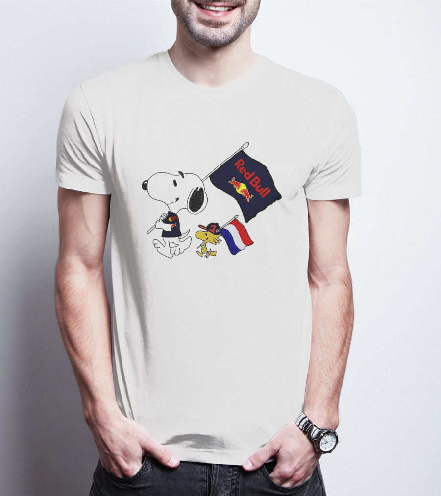 Snoopy Woodstock Red Bull Racing F1 Flag Peanuts Character Collaboration T-Shirt