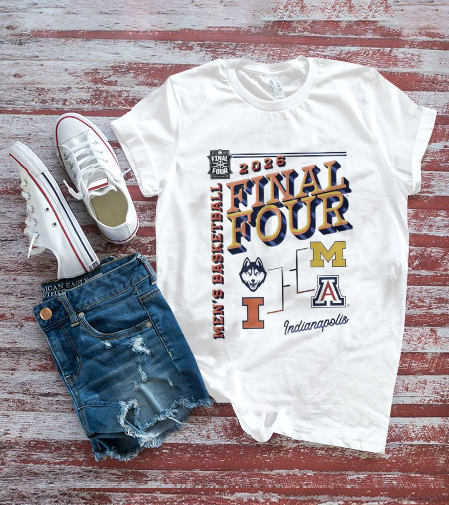 2026 Final Four Men's Basketball Indianapolis UConn Illinois Michigan Arizona T-Shirt