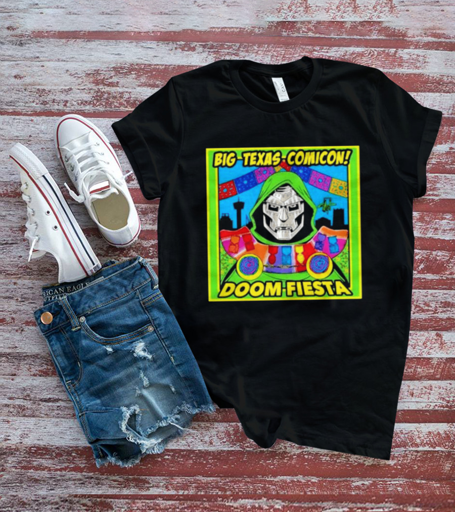 Big Texas Comicon Doom Fiesta Colorful Celebration With Iconic Mask T-Shirt