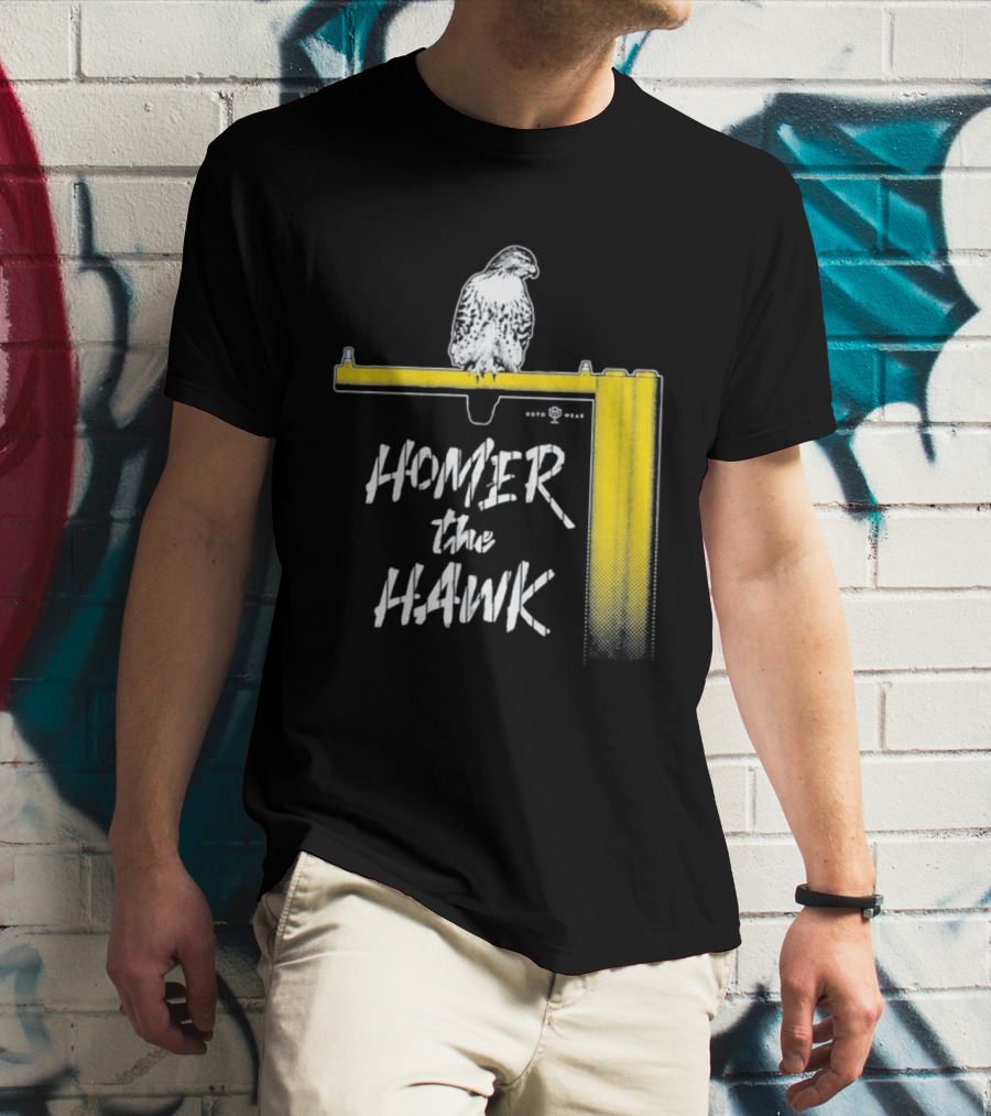 Homer The Hawk Perched On Yellow Crossbar T-Shirt
