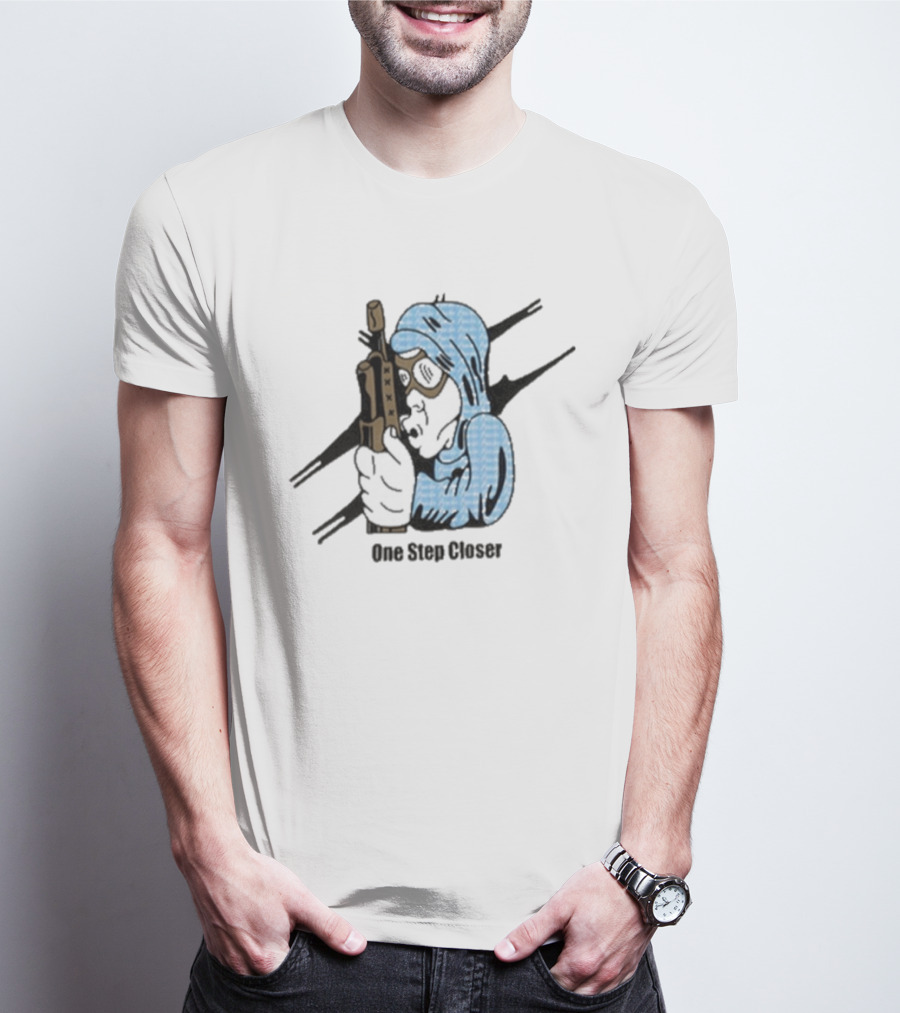 One Step Closer Osc X Preacher Blue Hooded Figure With Rifle T-Shirt