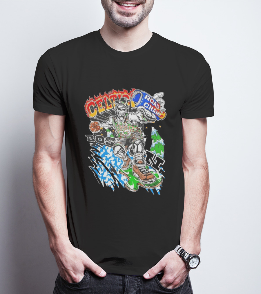 Celtics Road Champ Skull 33 Boston Basketball T-Shirt