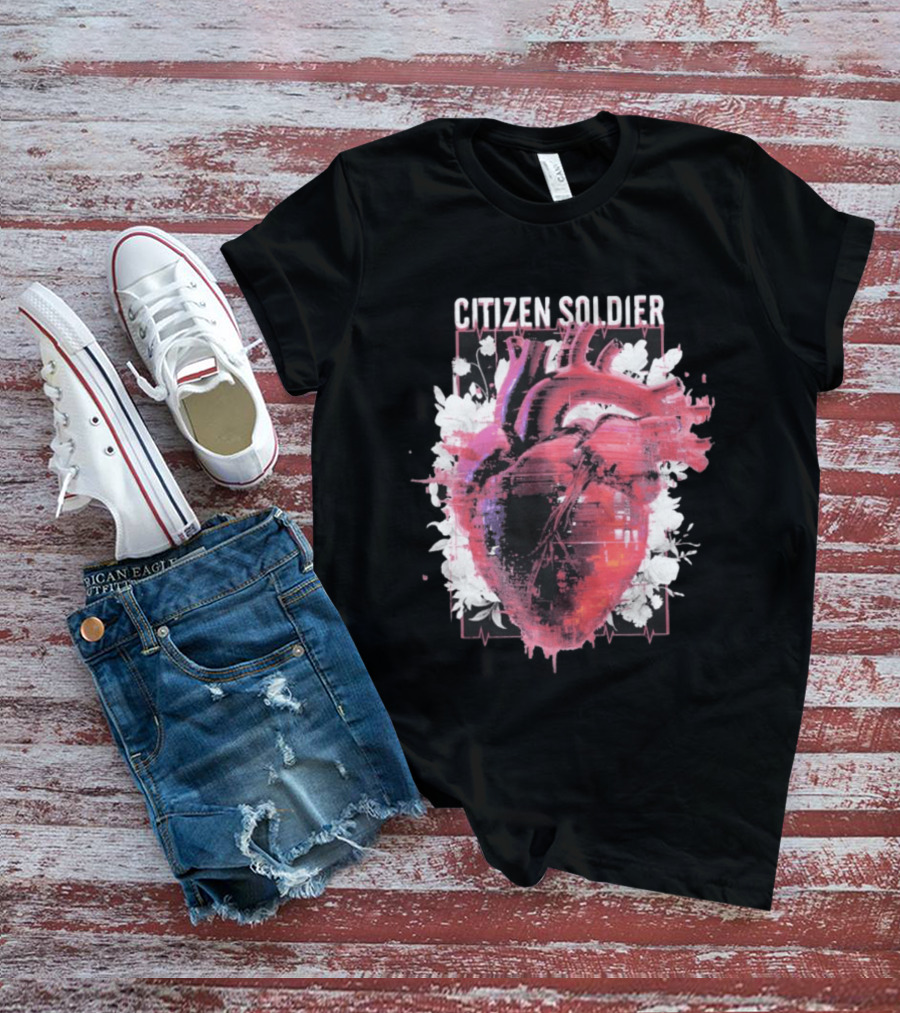 Citizen Soldier Heartbeat Anatomical Heart And Floral T-Shirt