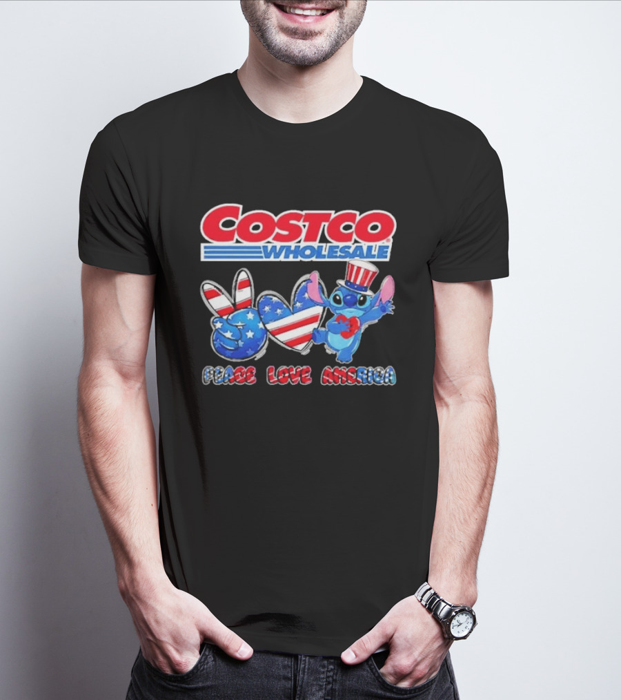 Costco Wholesale Peace Love America Stitch 4th Of July Celebrations T-Shirt