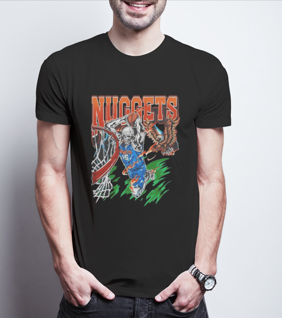 Nuggets Skeleton Dunking 15 With Eagle And Flames T-Shirt