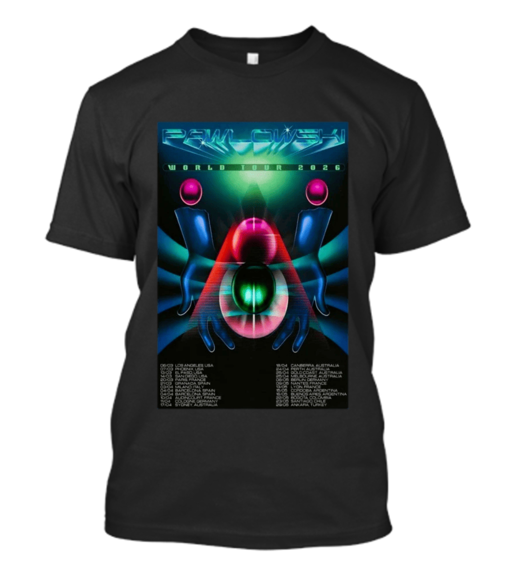 Pawlowski World Tour 2026 Los Angeles Paris Sydney Dates T-Shirt