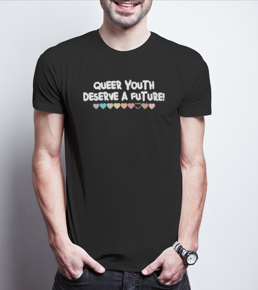 Queer Youth Deserve A Future Pastel Rainbow Hearts T-Shirt