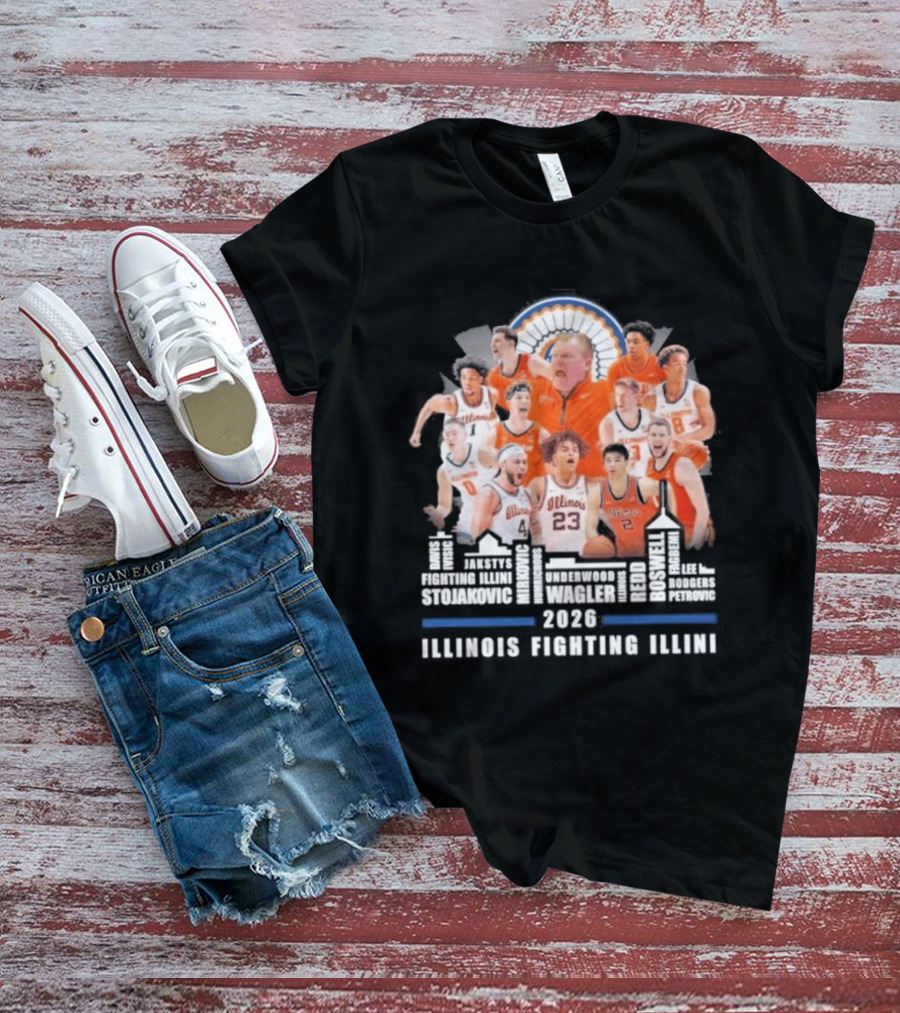 2026 Illinois Fighting Illini Skyline Basketball Team Montage T-Shirt