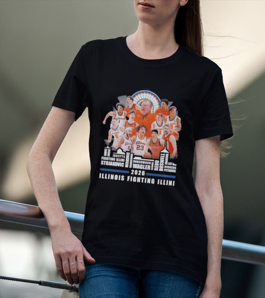2026 Illinois Fighting Illini Skyline Basketball Team Montage T-Shirt