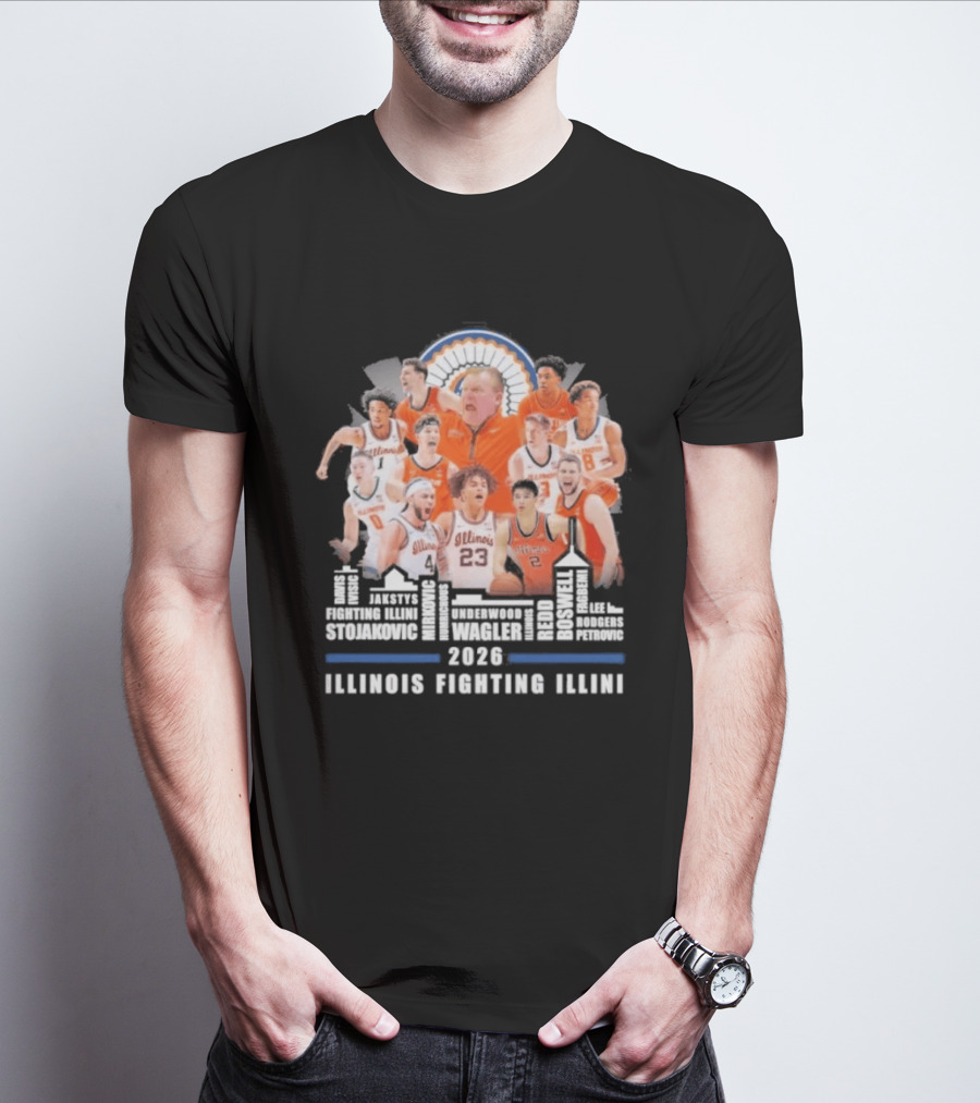 2026 Illinois Fighting Illini Skyline Basketball Team Montage T-Shirt