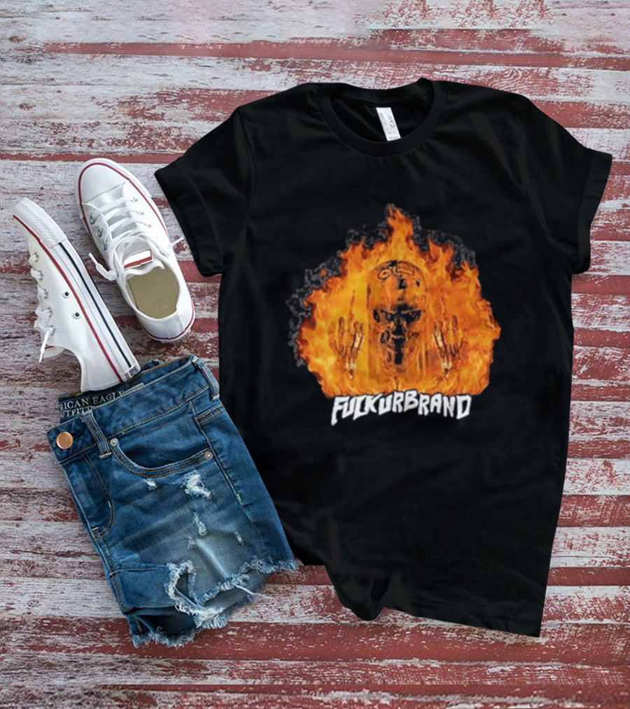 Terminator Skull Flaming Middle Finger Fuck Your Brand T-Shirt