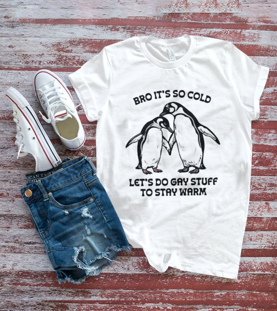 Bro It's So Cold Let's Do Gay Stuff To Stay Warm Penguins Hugging T-Shirt