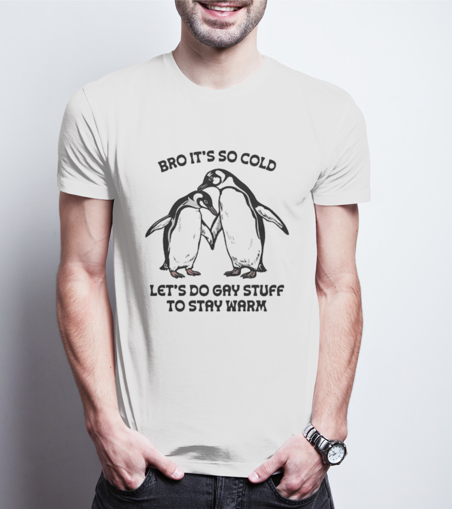 Bro It's So Cold Let's Do Gay Stuff To Stay Warm Penguins Hugging T-Shirt