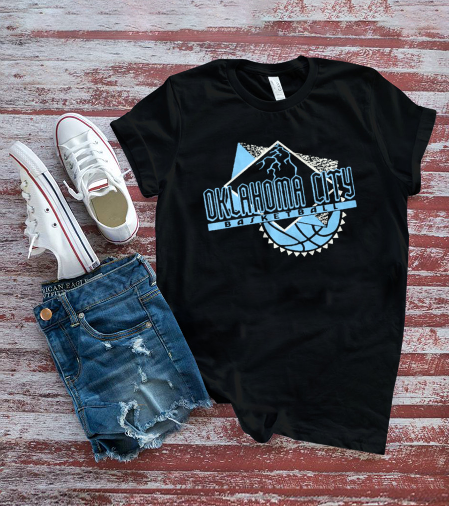 Oklahoma City Basketball Mountain And Basketball Hoop T-Shirt