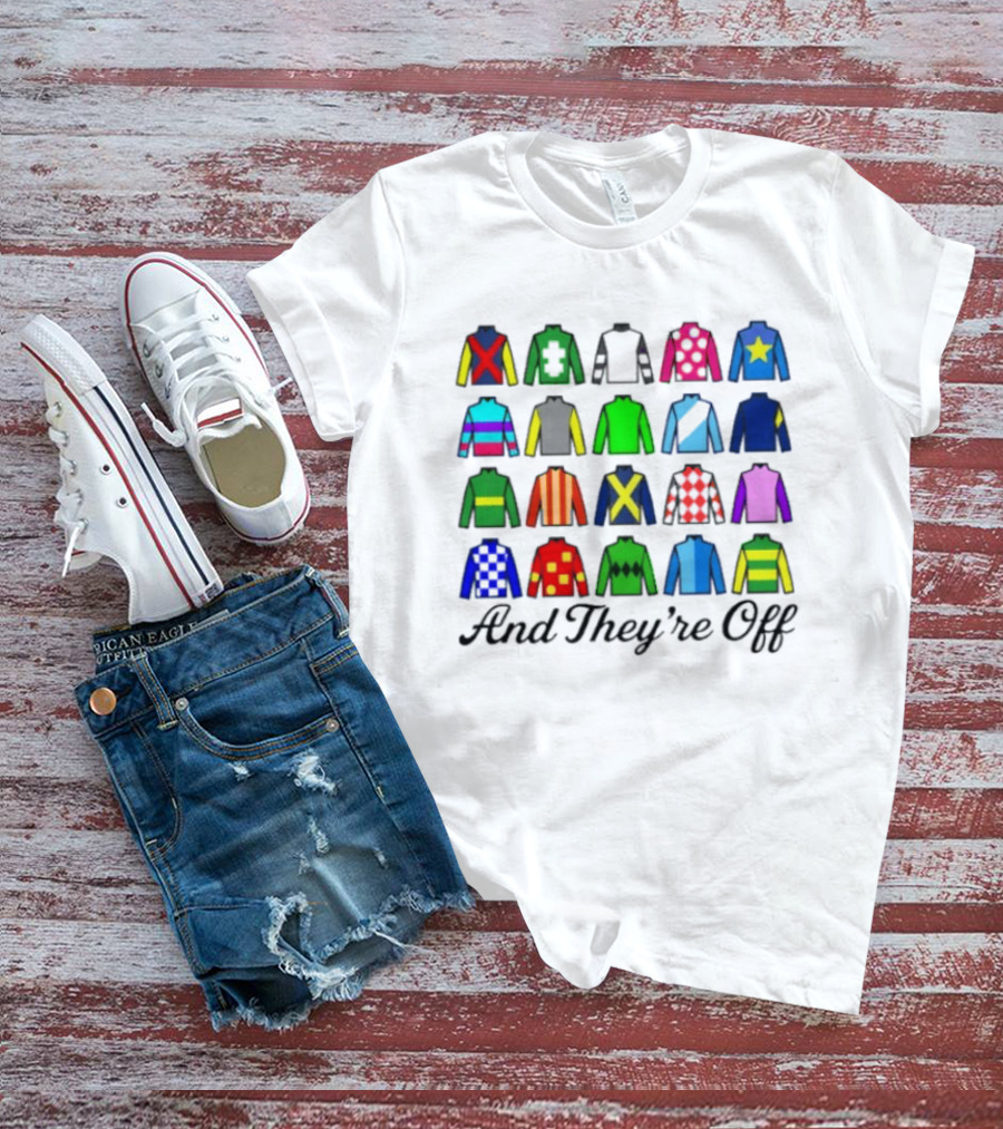 And They're Off Jockey Silks Colorful Patterns Racing T-Shirt