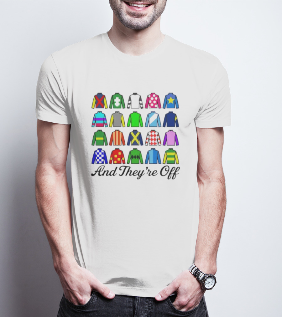 And They're Off Jockey Silks Colorful Patterns Racing T-Shirt