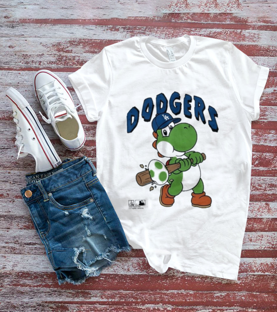 Dodgers Yoshi Baseball Bat Orange Shoes Blue Hat T-Shirt