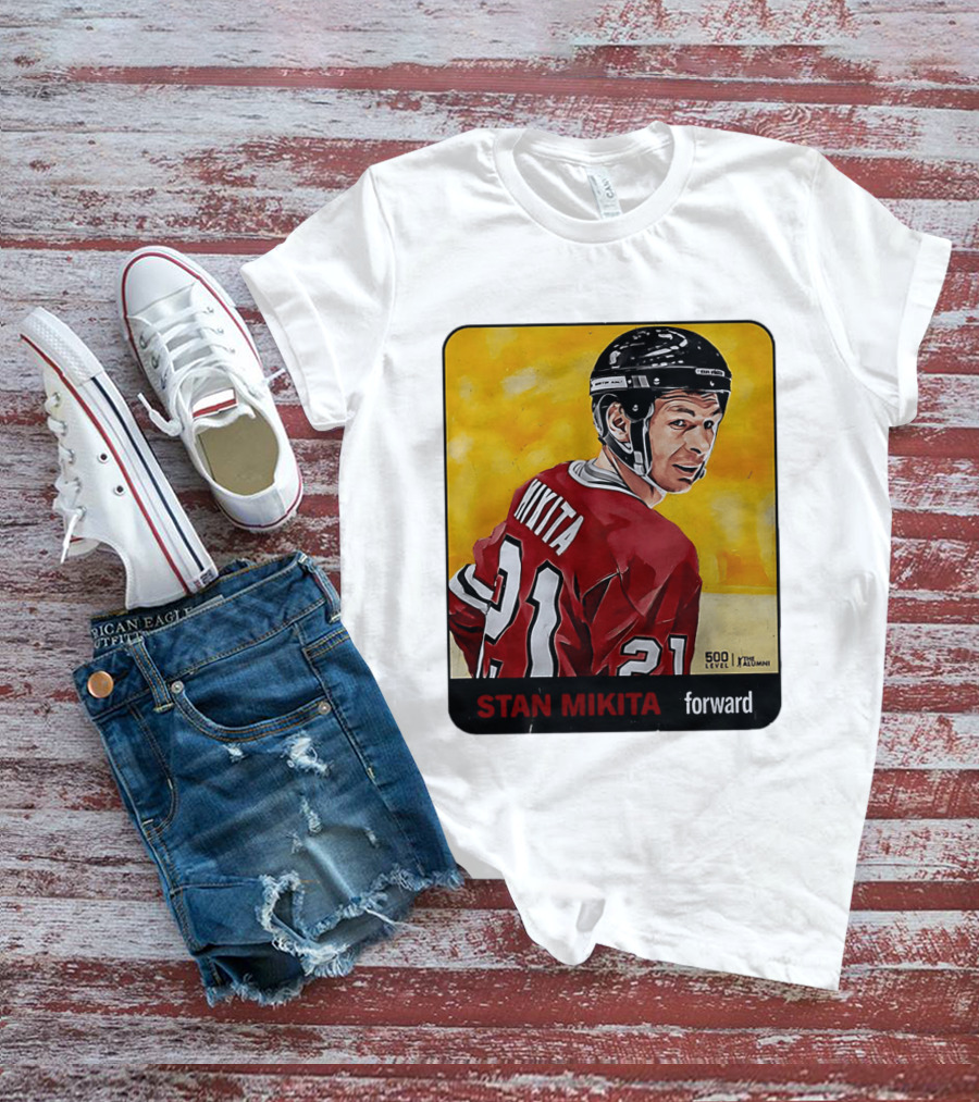 Stan Mikita Forward Chicago Blackhawks NHL Alumni Card 500 Level T-Shirt