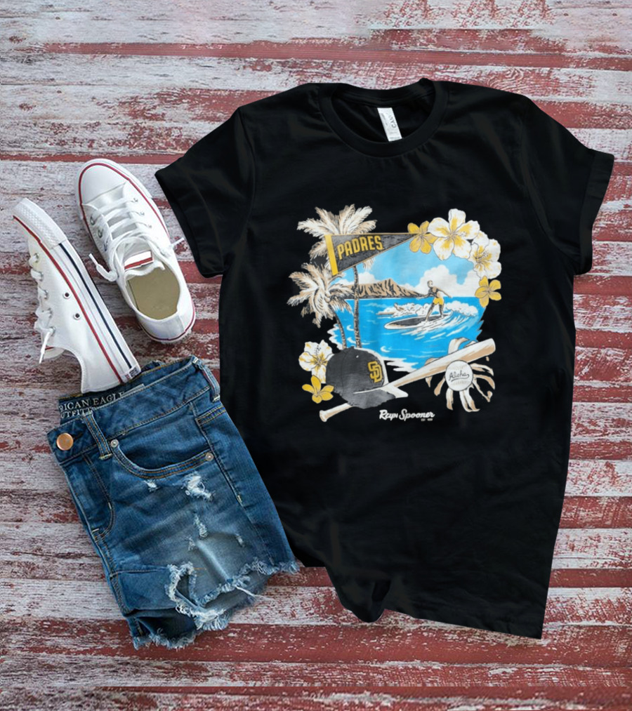 Reyn Spooner San Diego Padres Surfing Baseball Aloha Scene T-Shirt