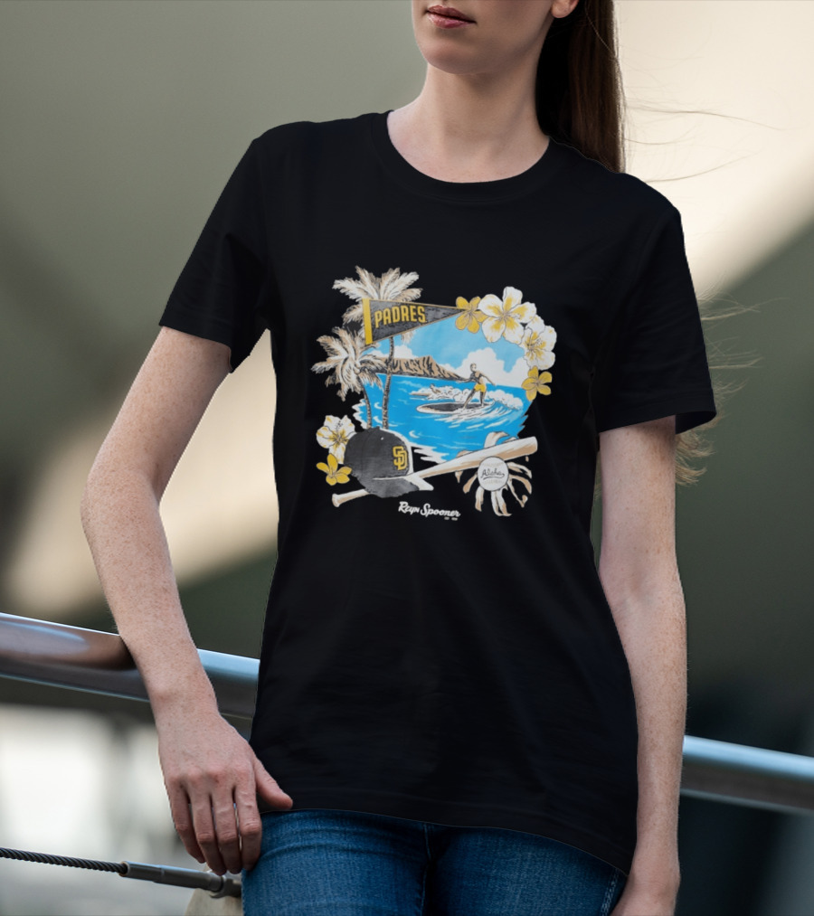 Reyn Spooner San Diego Padres Surfing Baseball Aloha Scene T-Shirt